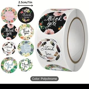 Floral Thank You Stickers Roll